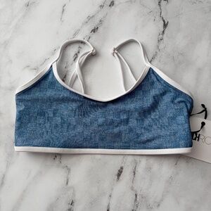 Beach Riot Nwt Denim Daze Blue & White Estelle Wireless Swim Bikini Top